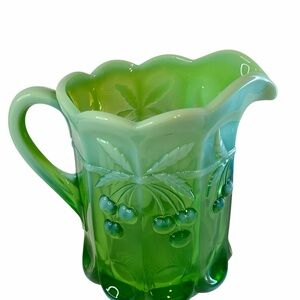 Mosser Opalescent Green Cherry & Cable Thumbprint Pattern Large Pitcher